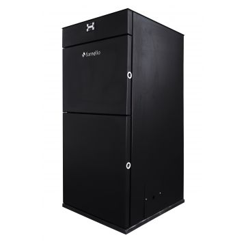 Centrala peleti Fornello Pellet King  30 kw, complet echipata pentru  incalzire,  pompa circulatie, vas  expansiune,  automatizare , telecomanda, buncar peleti 70 kg,  tiraj fortat, culoare neagra , aprindere automata, curatare facila, pana la 200 mp
