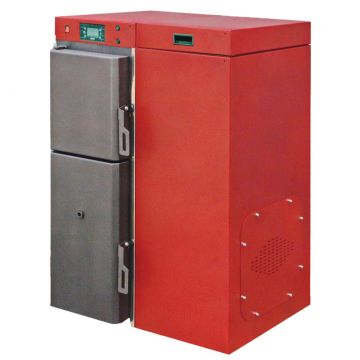 Centrala termica mixta lemn si peleti, Fornello Tera 28 KW, aprindere electrica peleti, fara modificari la schimbarea combustibilului, buncar 95 kg