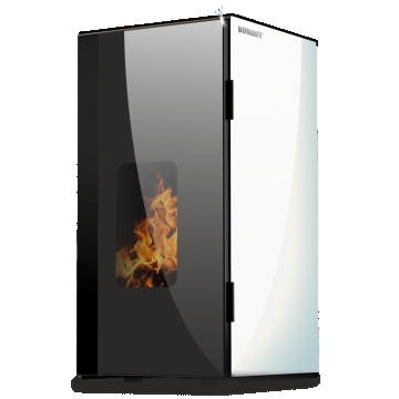 Centrala termosemineu pe peleti Burnit Vision Swan White 18 kw, echipata cu pompa de circulatie, vas de expansiune, automatizare, suprafata pana la 120 metri patrati