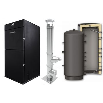 Pachet centrala peleti Fornello Pellet King 25 kw, cos de fum inox izolat dn 120 la 6 metri si puffer 500 litri