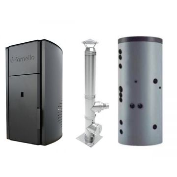 Pachet centrala peleti Fornello Royal Black 25  kw, cos de fum inox izolat dn 120 6 metri si puffer 500 litri