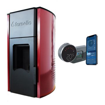 Pachet control de la distanta Termosemineu  centrala peleti Fornello Royal Bordeaux 25 kw, complet echipat pentru   incalzire, pompa, vas  expansiune, automatizare, telecomanda, buncar peleti tiraj fortat si termostat Wi-Fi Salus IT 800
