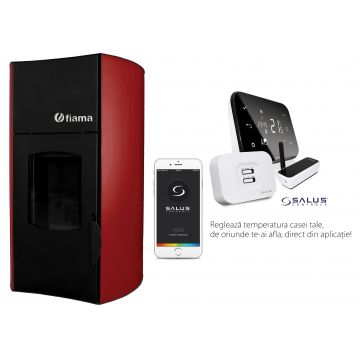 Pachet control de la distanta Termosemineul pe peleti Fiama Bordeaux 25 kw, pompa, vas,automatizare, telecomanda, buncar peleti 30 kg, tiraj fortat, automata, pana la 160 m si termostat Wi-Fi Salus IT 500