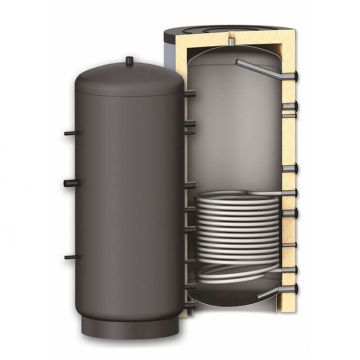 Rezervor de acumulare  puffer pentru agent termic cu o serpentina Sunsystem PR 800L, cu izolatie, presiune lucru 3 bar
