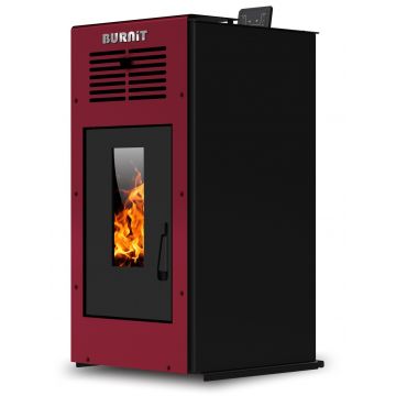 Semineu (soba) pe peleti Burnit Ambient Bordeaux 10 kw, cu tiraj fortat include ventilator aer cald, aprindere electrica, recomandat pentru 100 mp