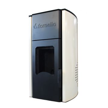 Termosemineu centrala pe peleti Fornello Royal 30 kw, complet echipat cu pompa de circulatie, vas expansiune , supapa de siguranta, buncar de peleti 30 kg, automatizare, culoare crem, pana la 200 mp