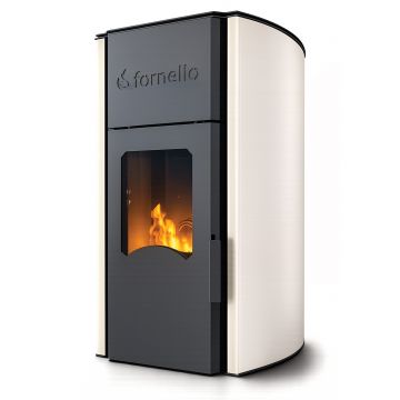Termosemineu centrala peleti Fornello Royal 25 kw , complet echipat pentru incalzire, pompa, vas expansiune, automatizare, telecomanda, buncar peleti tiraj fortat culoare Ivory (crem)