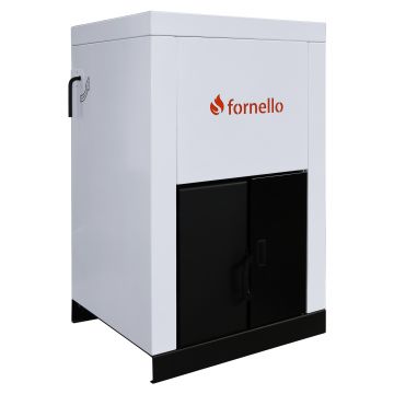 Centrala pe peleti Fornello Eco Energy 25 kW, complet echipata pentru incalzire, pompa circulatie, vas expansiune, automatizare, buncar peleti 45 kg, tiraj fortat, aprindere automata, curatare facila, pana la 200 mp afisaj digital, arzator fonta