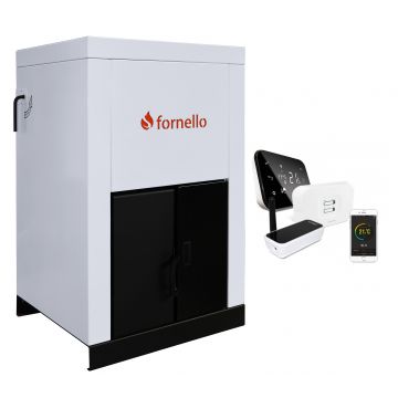 Pachet control de la distanta Centrala pe peleti Fornello Eco Energy 25 kW, complet echipata pentru incalzire, pompa circulatie, vas expansiune, automatizare, buncar peleti 45 kg, tiraj fortat, aprindere automata, curatare facila, pana la 200 mp