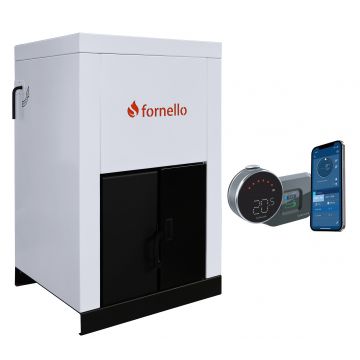 Pachet control de la distanta Centrala pe peleti Fornello Eco Energy 25 kW, complet echipata pentru incalzire, pompa circulatie, vas expansiune, automatizare, buncar peleti 45 kg, tiraj fortat, aprindere automata, curatare facila, pana la 200 mp