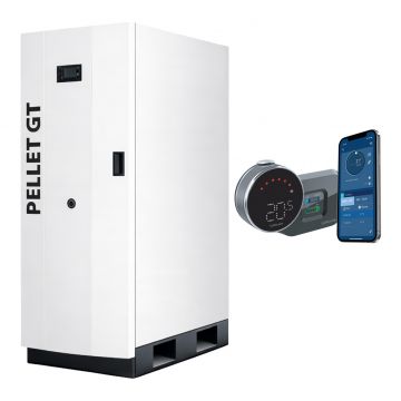 Pachet control de la distanta Centrala termica pe peleti Fornello GT 30 Standard, echipata cu pompa circulatie, vas expansiune, manometru si termostat Wi-Fi Salus IT 800