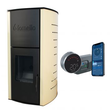 Pachet control de la distanta Termosemineu  centrala peleti Fornello Michelle 12 KW, complet echipat pentru incalzire, pompa, vas expansiune, automatizare, telecomanda, buncar  tiraj fortat, aprindere automata si termostat Wi-Fi Salus IT 800