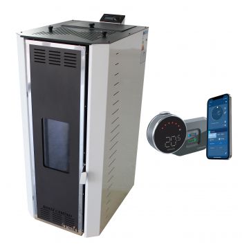 Pachet control de la distanta Termosemineu pe peleti Fornello Camino Rossi 25 kW, pompa Grundfos, vas expansiune, arzator inox si termostat Wi-Fi Salus IT 800