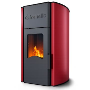 Termosemineu  centrala peleti Fornello Royal 25 kw  , complet echipat pentru  incalzire, pompa, vas  expansiune, automatizare, telecomanda, buncar peleti tiraj fortat culoare visiniu (Bordeaux)