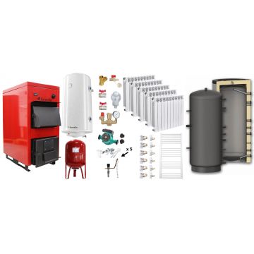 Pachet Centrala pe combustibil solid Fornello Eco Energy WB 25 kW, Puffer 800 litri, Calorifere Aluminiu Fornello Alvo, Boiler Termoelectric, Vas Expansune, Pompa si Fitinguri Montaj