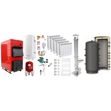 Pachet Centrala pe combustibil solid Fornello Eco Energy WB 25 kW, Puffer 800 litri, Cos Inox, Calorifere Aluminiu Fornello Alvo, Boiler Termoelectric, Vas Expansune, Pompa si Fitinguri Montaj