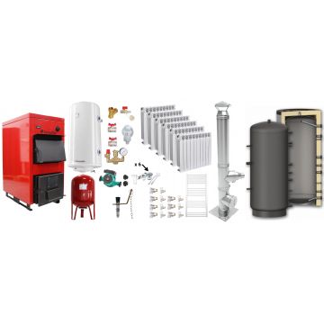 Pachet Centrala pe combustibil solid Fornello Eco Energy WB 35 kW, Puffer 1000 litri, Cos Inox, Calorifere Aluminiu Fornello Alvo, Boiler Termoelectric, Vas Expansune, Pompa si Fitinguri Montaj