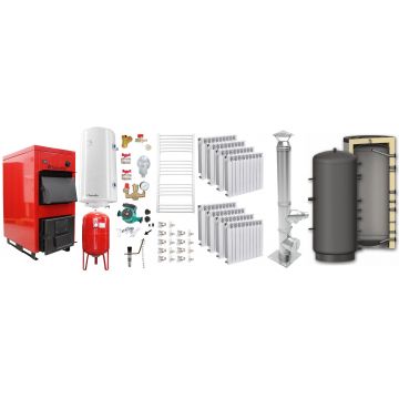 Pachet Centrala pe combustibil solid Fornello Eco Energy WB 50 kW, Puffer 1000 litri, Cos Inox, Calorifere Aluminiu Fornello Alvo, Boiler Termoelectric, Vas Expansune, Pompa si Fitinguri Montaj