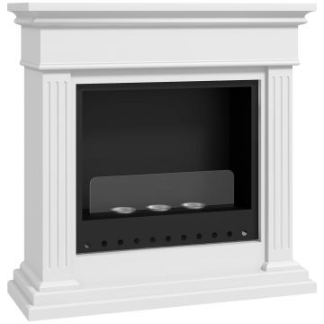 HOMCOM Semineu cu Etanol fara Aerisire, Semineu fara Ventilatie, cu Capac de Flacara, Rezervoare 0,4L, Max 18㎡, cu Alcool Lichid/Alcool Solid, Alb