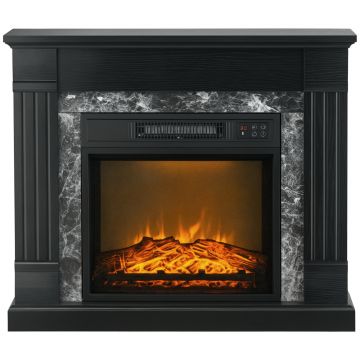 HOMCOM Semineu Electric de Podea cu Temporizator, Flacara Realista si Temperatura Reglabila, din Metal, ABS si PAL, 80x21.6x67.8 cm, Negru | Aosom RO