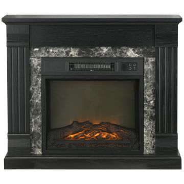 HOMCOM Semineu Electric de Podea cu Temporizator, Flacara Realista si Temperatura Reglabila, din Metal, ABS si PAL, 80x21.6x67.8 cm, Negru | Aosom RO
