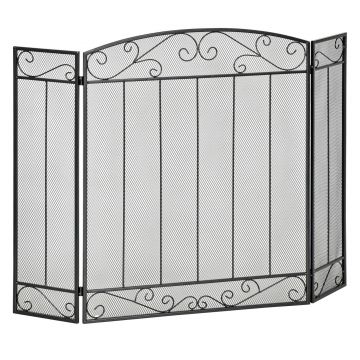 Parascantei pentru Semineu, protectie de scantei pentru semineu Pliabil, 3 Panouri Metal si Otel Negru 105x1,6x80,5cm HOMCOM | Aosom Romania