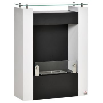 HOMCOM Șemineu cu Bioetanol cu Rezervor de 1.5L, Încălzitor cu Acoperire de 20m² din Oțel și Sticlă, 60x20x79 cm, Alb | Aosom Romania
