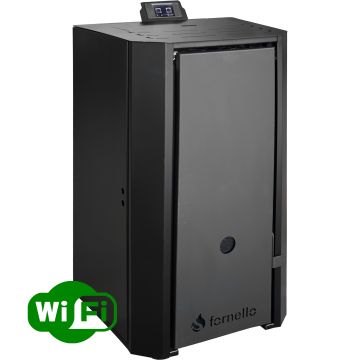 Centrala pe peleti Fornello EVA B Black 25 KW, pompa circulatie, vas expansiune, Grup siguranta, WI-FI, buncar, tiraj fortat, recomandat pentru 160 mp, Negru