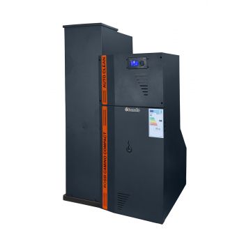 Centrala termica compacta pe peleti Fornello Rossi Camino Compact Automatic 25 kw, pompa de circulatie, vas expansiune, tiraj fortat, curatare automata a arzatorului si a drumurilor de fum, culoare antracit, Ecodesign, A+