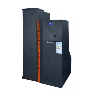 Centrala termica compacta pe peleti Fornello Rossi Camino Compact Automatic 25 kw, pompa de circulatie, vas expansiune, tiraj fortat, curatare automata a arzatorului si a drumurilor de fum, culoare antracit, Ecodesign, A+