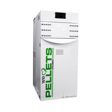 Centrala termica pe peleti Fornello Lidya Compact Plus 25 kw, curatare automata arzator si mecanica schimbator, echipata cu pompa electronica Grundfos, vas expansiune, grup siguranta integrat, arzator inox, clasa A+
