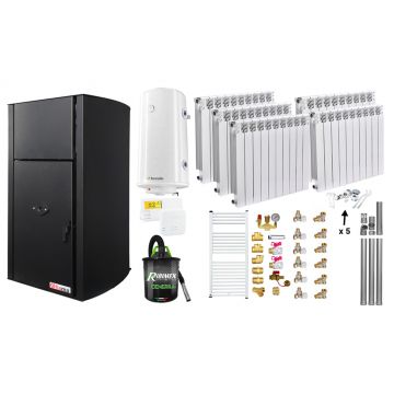 Pachet Centrala pe peleti Fornello Fiama Confort  B 25 kw, Pompa, Vas expansiune, Automatizare, Calorifere aluminiu Fornello Alvo, Boiler 100 litri, Termostat, Aspirator, Kit 3.5 ml si Fitinguri montaj