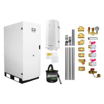 Pachet Centrala termica pe peleti Fornello GT 35 Standard, 35 KW, pompa circulatie, vas expansiune, boiler, kit evacuare, termostat, aspiratior, manometru, fitingurimontaj, curatare mecanica arzator si schimbator, A+