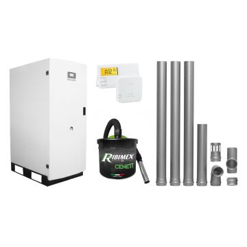 Pachet Centrala termica pe peleti Fornello GT 35 Standard, 35 KW, pompa circulatie, vas expansiune, kit evacuare, termostat, aspiratior, manometru, supapa siguranta, curatare mecanica arzator si schimbator, A+
