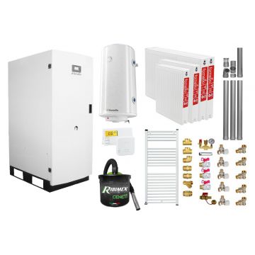 Pachet Centrala termica pe peleti Fornello GT 35 Standard, 35 KW, pompa circulatie, vas expansiune, radiatoare, boiler, kit evacuare, termostat, aspiratior, manometru, fitingurimontaj, curatare mecanica arzator si schimbator, A+