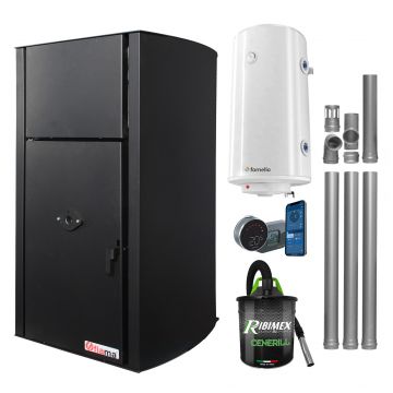 Pachet control de la distanta, Centrala pe peleti Fornello Fiama Confort  B 25 kw, complet echipata pentru incalzire, Pompa, Vas expansiune, Automatizare, Boiler 100 litri, Termostat Salus IT 800, Aspirator Cenusa si Kit evacuare 3.5 ml