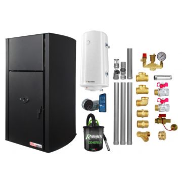 Pachet control de la distanta, Centrala pe peleti Fornello Fiama Confort B 25 kw, complet echipata pentru incalzire, Pompa, Vas expansiune, Automatizare, Boiler 100 litri, Termostat Salus IT 800, Aspirator, Kit evacuare 3.5 ml si Fitinguri montaj