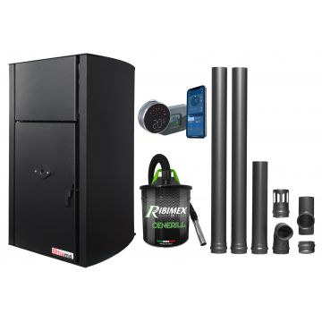 Pachet control de la distanta, Centrala pe peleti Fornello Fiama Confort B 25 kw, complet echipata pentru incalzire, Pompa, Vas expansiune, Automatizare, Termostat ambiental Salus IT 800, Aspirator Cenusa si Kit evacuare 2.5 ml