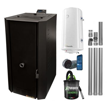 Pachet control de la distanta Centrala termica pe peleti Fornello Rossi B Black 25 kw, pompa de circulatie, vas expansiune, tiraj fortat, Ecodesign, A+, Boiler Termoelectric Fornello 100 l, Termostat Salus IT 800, Aspirator si Kit evacuare 3.5 ml
