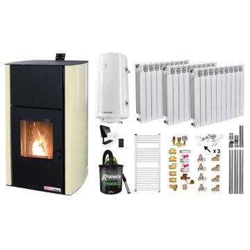 Pachet control de la distanta, Termosemineu pe peleti Fornello Fiama Confort 12 kw, Pompa, Vas expansiune, Automatizare, Calorifere aluminiu Fornello Alvo, Boiler 100 litri, Termostat, Aspirator, Kit 3.5 ml si Fitinguri montaj