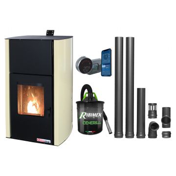 Pachet control de la distanta, Termosemineu pe peleti Fornello Fiama Confort 25 kw, complet echipat pentru incalzire, Pompa, Vas expansiune, Automatizare, Termostat ambiental Salus IT 800, Aspirator Cenusa si Kit evacuare 2.5 ml