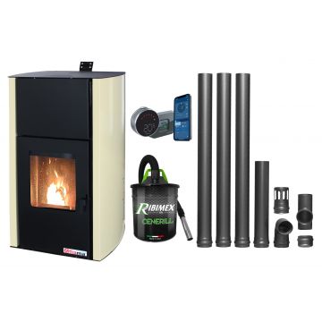 Pachet control de la distanta, Termosemineu pe peleti Fornello Fiama Confort 25 kw, complet echipat pentru incalzire, Pompa, Vas expansiune, Automatizare, Termostat ambiental Salus IT 800, Aspirator Cenusa si Kit evacuare 3.5 ml