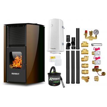 Pachet Termosemineu pe peleti Burnit Advant Novation Brown 25 kw, echipata cu pompa de circulatie, vas de expansiune, automatizare, Fitinguri, Boiler, Termostat Radio Comanda Salus 091FLRFV2, Aspirator Cenusa si Kit evacuare 3.5 ml