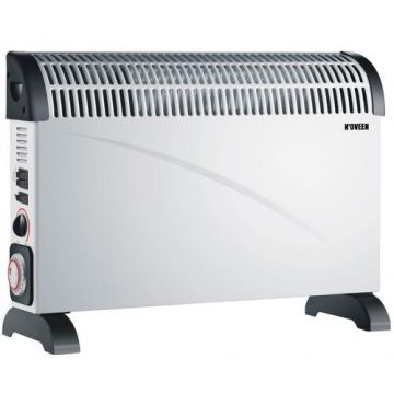 Radiator electric cu ventilator Turbo si temporizator Noveen CH6000, 2000 W, 3 trepte de putere, Alb