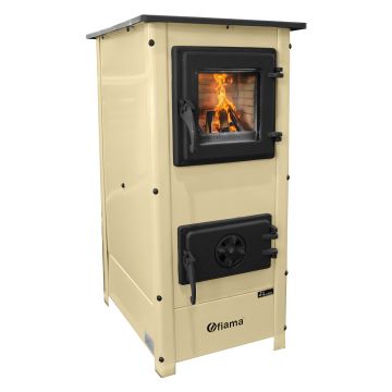 Semineu cu plita din fonta Fiama SD HERA, pe lemne,brichete si carbune, putere 7 kW, culoare crem