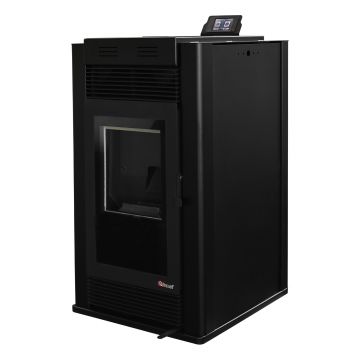 Semineu pe peleti cu aer cald Fiama Maxima 14 kw, aprindere electrica, tiraj fortat, wifi, focar din fonta, recomandat pentru 140 mp, Black