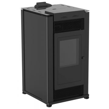 Semineu pe peleti cu aer cald Fiama Maxima 14 kw, aprindere electrica, tiraj fortat, wifi, focar din fonta, recomandat pentru 140 mp, Black