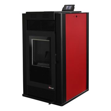 Semineu pe peleti cu aer cald Fiama Maxima 14 kw, aprindere electrica, tiraj fortat, wifi, focar din fonta, recomandat pentru 140 mp, Bordeaux