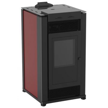 Semineu pe peleti cu aer cald Fiama Maxima 14 kw, aprindere electrica, tiraj fortat, wifi, focar din fonta, recomandat pentru 140 mp, Bordeaux