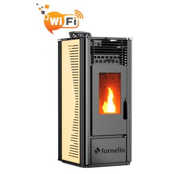 Semineu (soba ) pe peleti cu tiraj fortat Fornello SOPHIA WI-FI 11 kw, aprindere electrica, telecomanda, Wi-fi, culoare Ivory, recomandat pentru 110 mp
